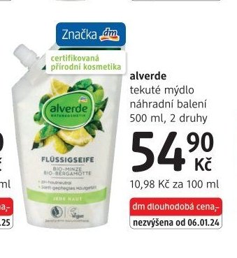 alverde tekuté mýdlo náhradní balení 500 ml, 2 druhy