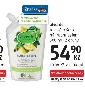 Tekuté mýdlo Alverde - náhradní náplň