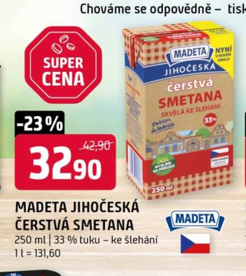 Madeta Jihočeská čerstvá smetana