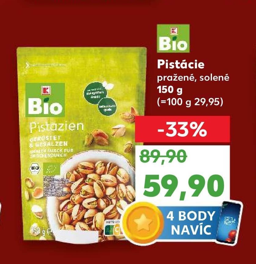 K-Bio Pistácie pražené, solené