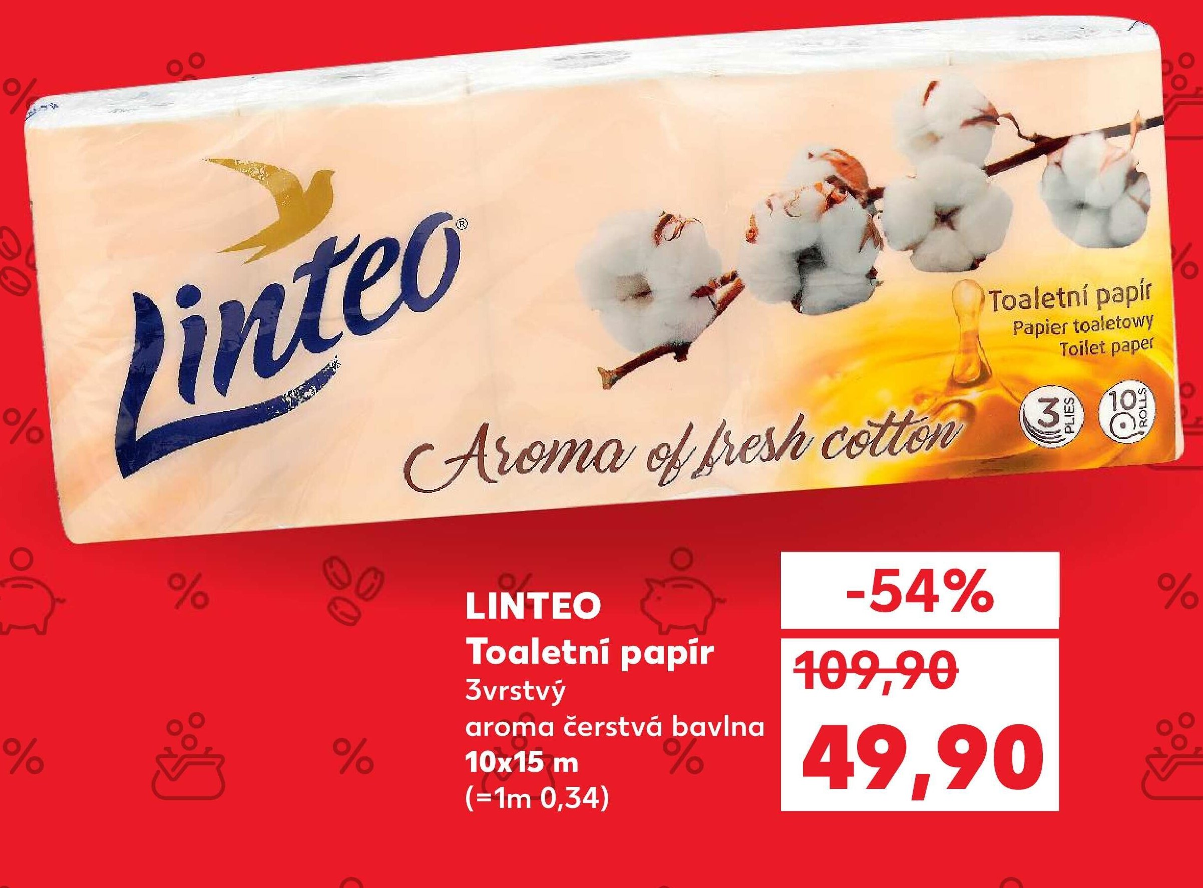 LINTEO Toaletní papír 3vrstvý aroma čerstvá bavlna 10x15 m