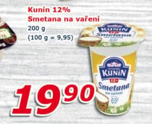 Smetana na vaření Mlékárna Kunín 12%