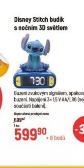Disney Stitch budík s nočním 3D světlem