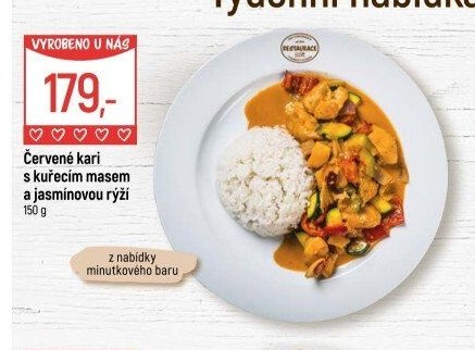 Červené kari s kuřecím masem a jasmínovou rýží