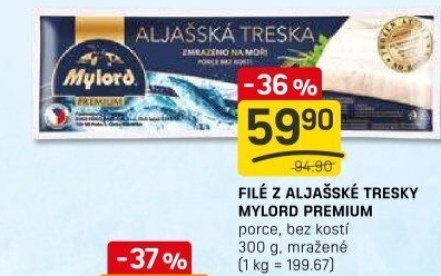 Aljašská treska filé bez kosti mražené Premium Mylord