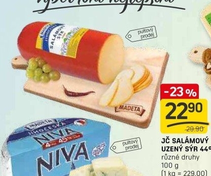 Sýr uzený salámový 44% Jihočeský Madeta