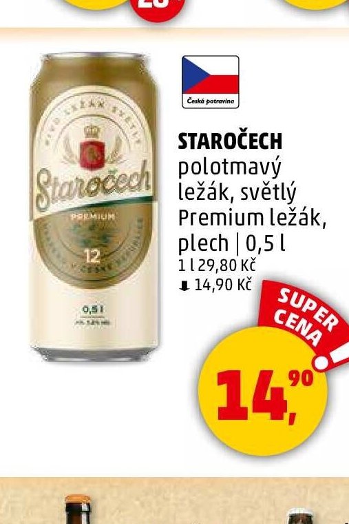 STAROČECH polotmavý ležák, světlý Premium ležák, plech