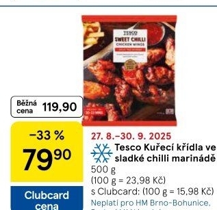 Kuřecí křídla marinovaná Sweet Chilli mražená Tesco