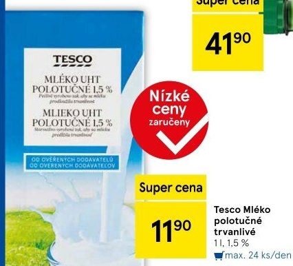 Mléko trvanlivé Tesco - 1,5% polotučné