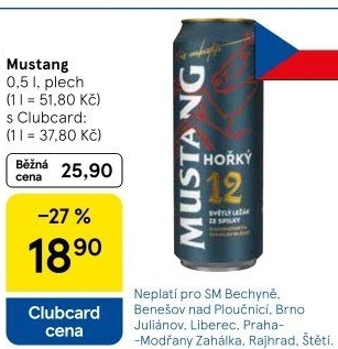 Pivo světlý ležák Mustang Hořký 12° Ostravar