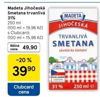 Smetana ke šlehání trvanlivá Jihočeská Madeta 31%