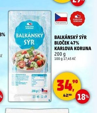 Balkánský sýr bloček 47% Karlova Koruna