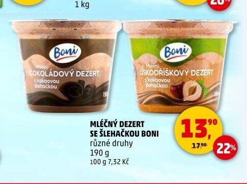 Mléčný dezert se šlehačkou Boni různé druhy