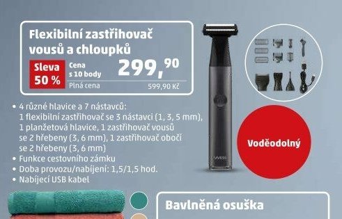 Flexibilní zastřihovač vousů a chloupků
