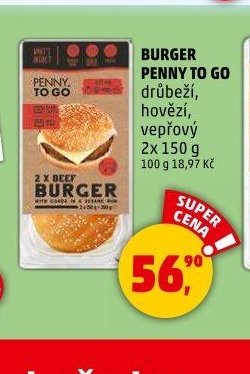 BURGER PENNY TO GO drůbeží, hovězí, vepřový