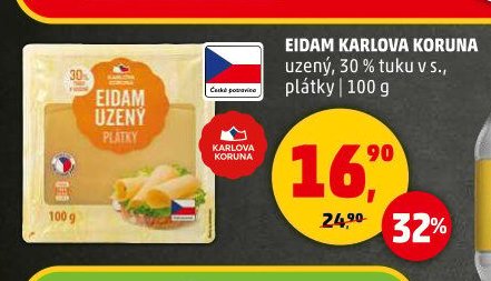 EIDAM KARLOVA KORUNA uzený, 30 % tuku v s., plátky 100 g - Penny Market akcniletaky.com