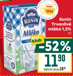 Mléko trvanlivé Mlékárna Kunín - 1,5% polotučné
