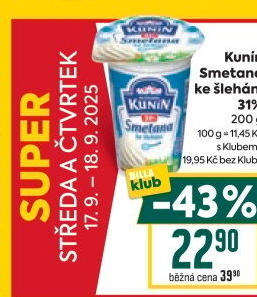 Smetana ke šlehání Mlékárna Kunín 31%