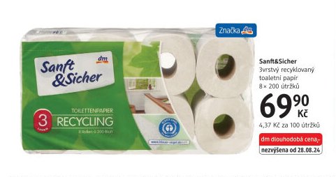 Sanft&Sicher 3vrstvý recyklovaný toaletní papír