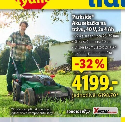 Parkside Aku sekačka na trávu, 40 V, 2x 4 Ah