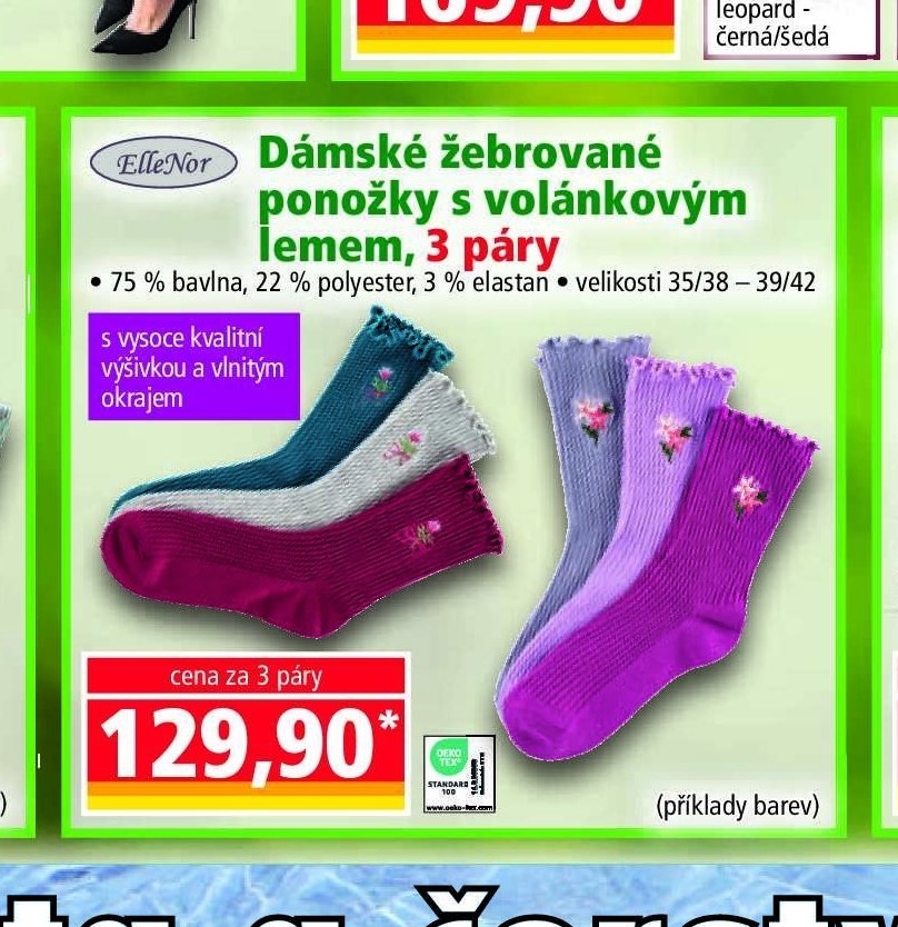 Dámské žebrované ponožky s volánkovým lemem, 3 páry