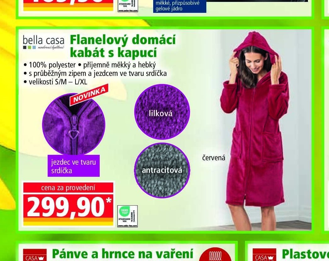 Flanelový domácí kabát s kapucí