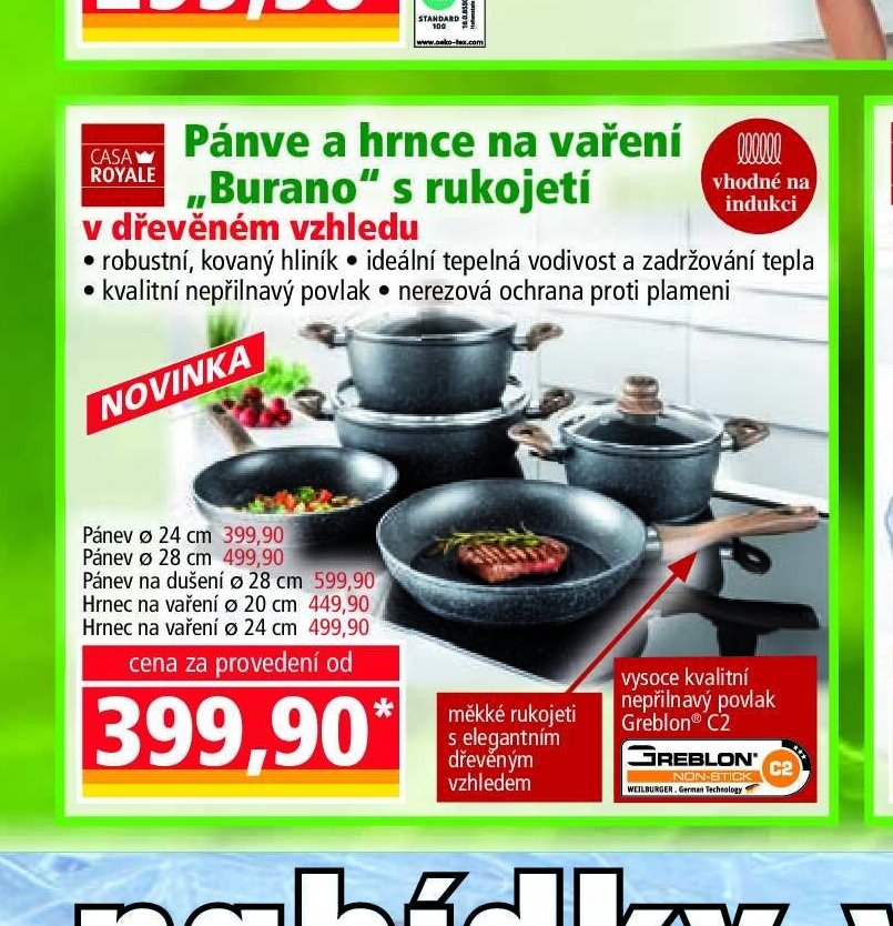 Pánve a hrnce na vaření „Burano“ s rukojetí v dřevěném vzhledu