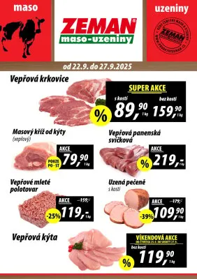 akční leták ZEMAN maso - uzeniny 22.9.2025-27.9.2025