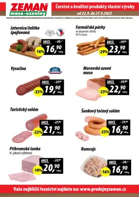 akční leták ZEMAN maso - uzeniny 22.9.2025-27.9.2025