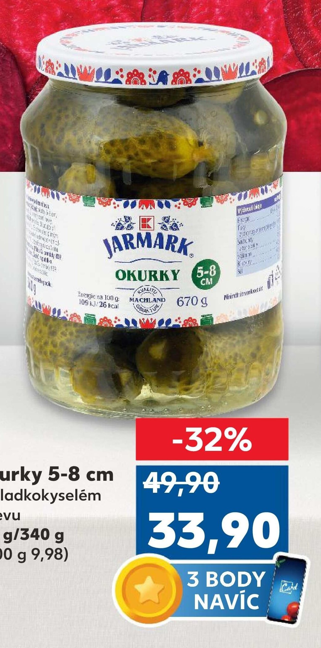 Okurky 5-8 cm ve sladkokyselém nálevu 670 g/340 g