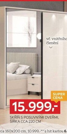 Skříň s posuvnými dveřmi, šířka cca 220 cm