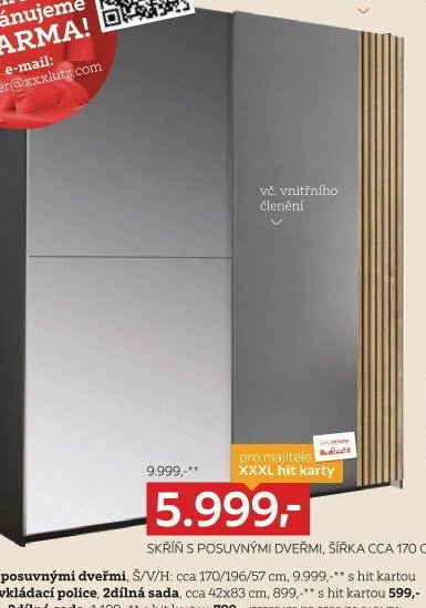 Skříň s posuvnými dveřmi, šířka cca 170 cm