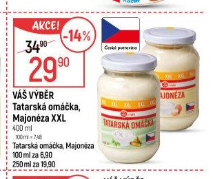 VÁŠ VÝBĚR Tatarská omáčka, Majonéza XXL