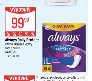 Always Daily Protect intimní dámské vložky různé druhy 64-80 ks - Globus akcniletaky.com