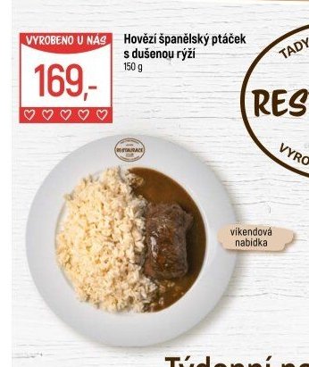 Hovězí španělský ptáček s dušenou rýží