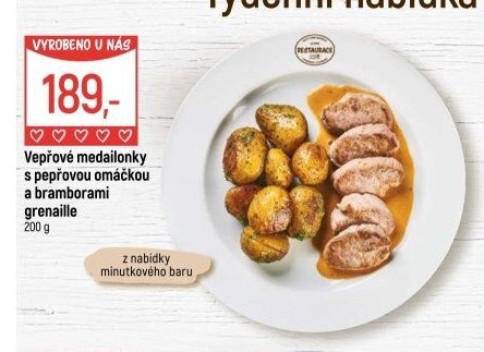 Vepřové medailonky s pepřovou omáčkou a bramborami grenaille