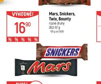 Mars, Snickers, Twix, Bounty