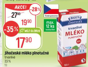 Mléko trvanlivé Jihočeské Madeta - 3,5% plnotučné