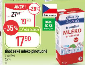 Mléko trvanlivé Jihočeské Madeta - 3,5% plnotučné