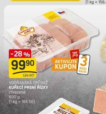 VODŇANSKÁ DRŮBEŽ KUŘECÍ PRSNÍ ŘÍZKY 600 g
