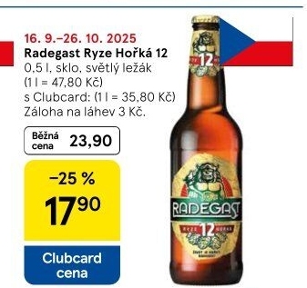 Pivo světlý ležák 12° Ryze hořká Radegast