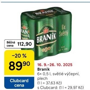 Pivo světlé výčepní 10° Braník