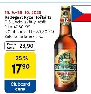 Pivo světlý ležák 12° Ryze hořká Radegast