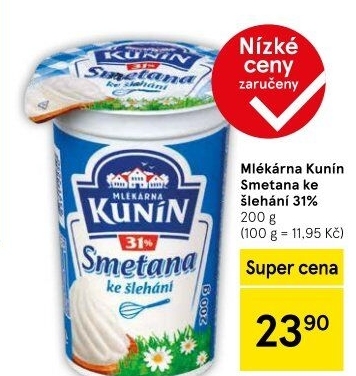 Smetana ke šlehání Mlékárna Kunín 31%