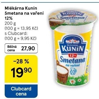 Smetana na vaření Mlékárna Kunín 12%