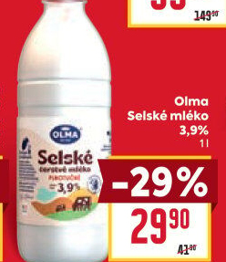 Mléko čerstvé selské Olma - 3,9% plnotučné
