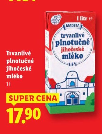 Trvanlivé plnotučné jihočeské mléko