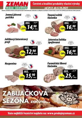 akční leták ZEMAN maso - uzeniny 29.9.2025-4.10.2025