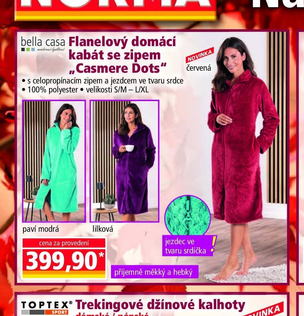 Flanelový domácí kabát s zipem Casmere Dots