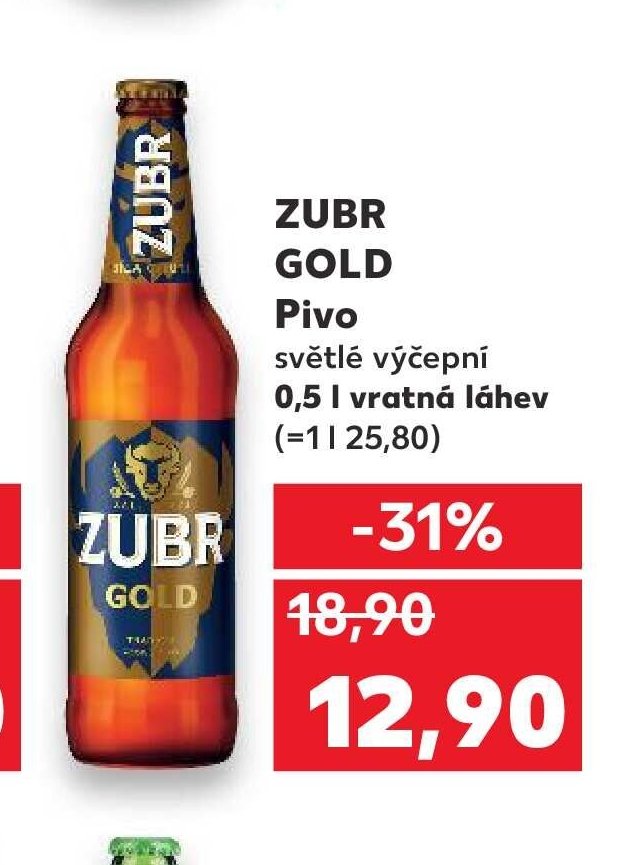 ZUBR GOLD Pivo světlé výčepní 0,5 l vratná láhev - Kaufland akcniletaky.com